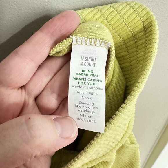 AERIE pants flare pull on elastic waist lounge ribbed gym neon yellow short M - Picture 8 of 10